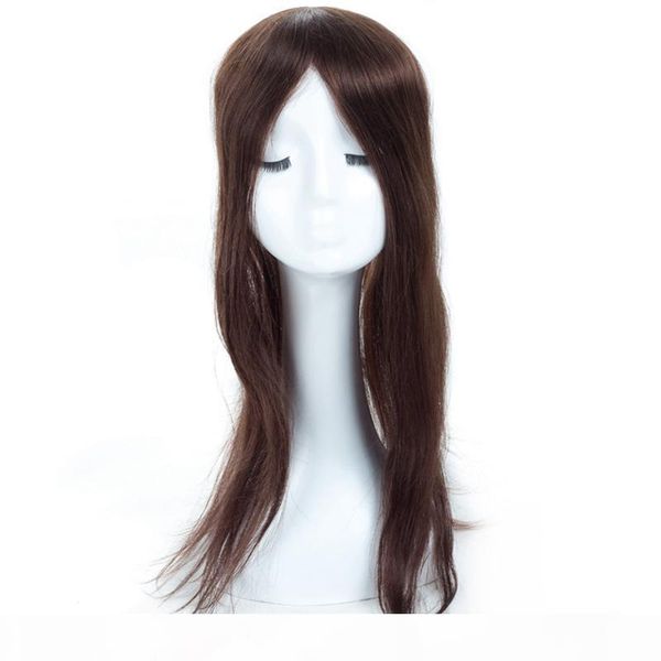 

17x20 cm womens 20inch 22inch 24inch silk base real human hair er clip in toupee weight hairpieces dark brown remy human hair toupee, Black;brown