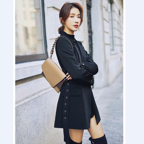 

new lace up waist suit women 2020 spring autumn korean loose casual mid-length wild suit jacket bandage blazer feminino f28051, White;black