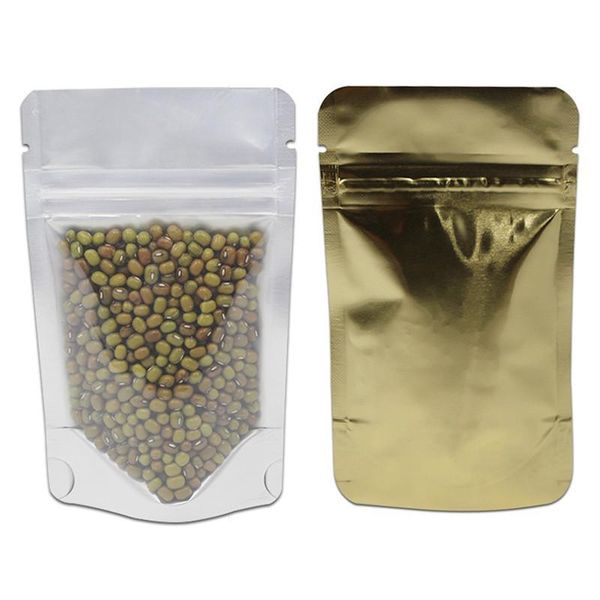 

1321cm 100pcs lot clear front stand up plastic pure aluminum foil zip lock food storage bag mylar foil self seal ziplock pouch h bbyycs