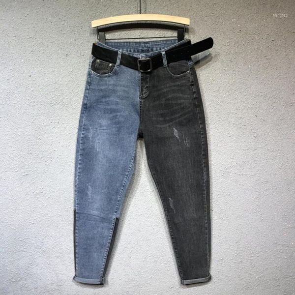 

2020 new spring autumn women's loose daddy pants high waist hit color denim trousers students jeans harem pants r761, Blue