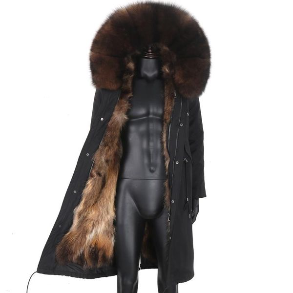 

7xl man waterproof x- long jacket winter men parkas raccoon fur collar real fur coat lined high street men jacket, Black