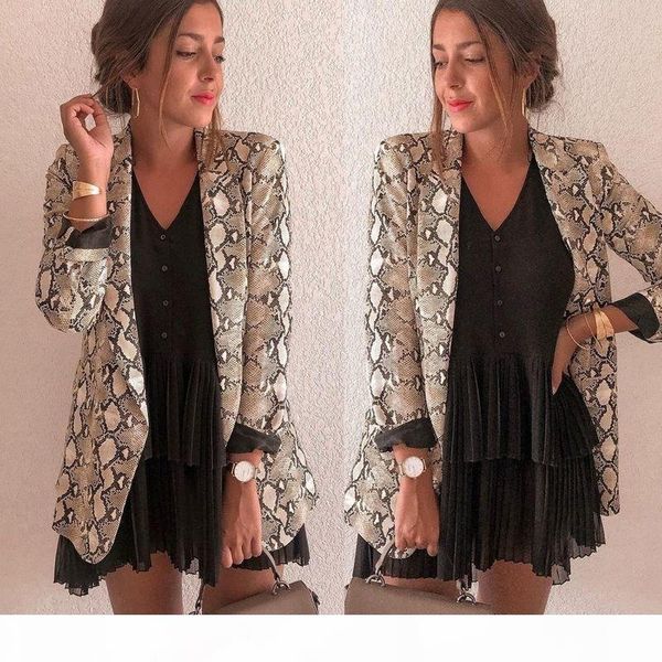 

новые женщины пиджаки с длинным рукавом blazer feminino змеиной кожи печати верхняя одежда офис леди рабочая одежда осень женские топы и блу, White;black