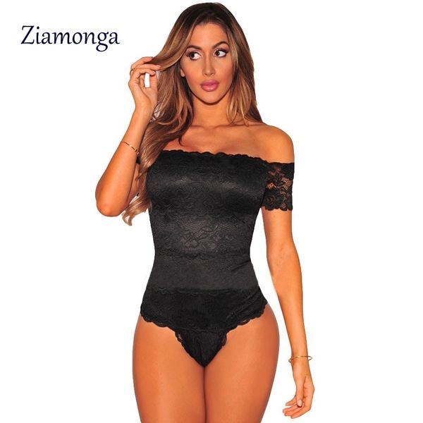 

elegant bodysuit for womens summer short sleeve black lace off shoulder bodycon playsuits jumpsuits rompers c2801 y200401, Black;white