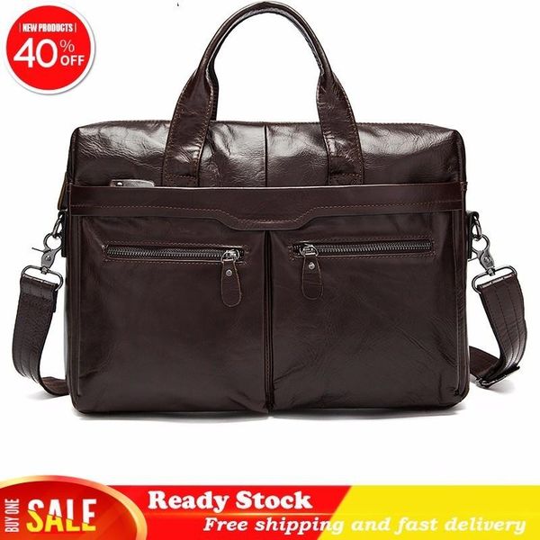 

briefcases fashion leather men lapmale messenger bag men's genuine shoulder for documents handbag briefcase