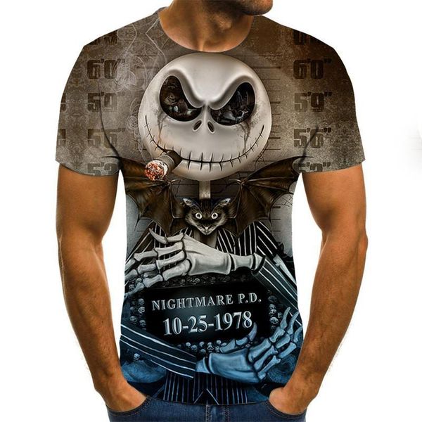 

men clothes 2020 new mens summer skull print men short sleeve t-shirt 3d print t shirt casual breathable funny t shirts, White;black