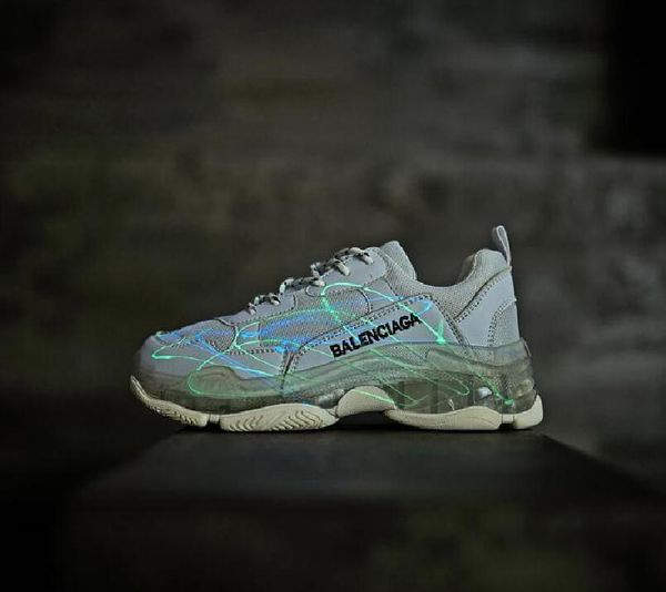 

triple s shoes men blue triple s sneaker women platform leather casual shoes low lace up sneakers with clear sole, Black;white