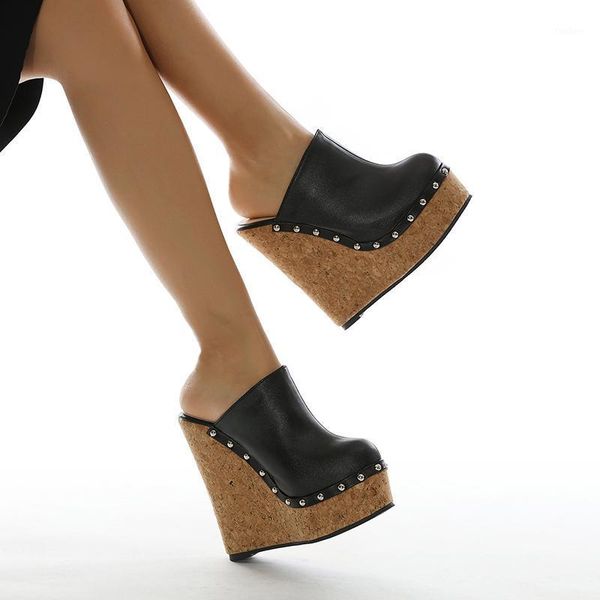 

spring rivet wedge heel women sandals sandals shoes sizes 35-421, Black