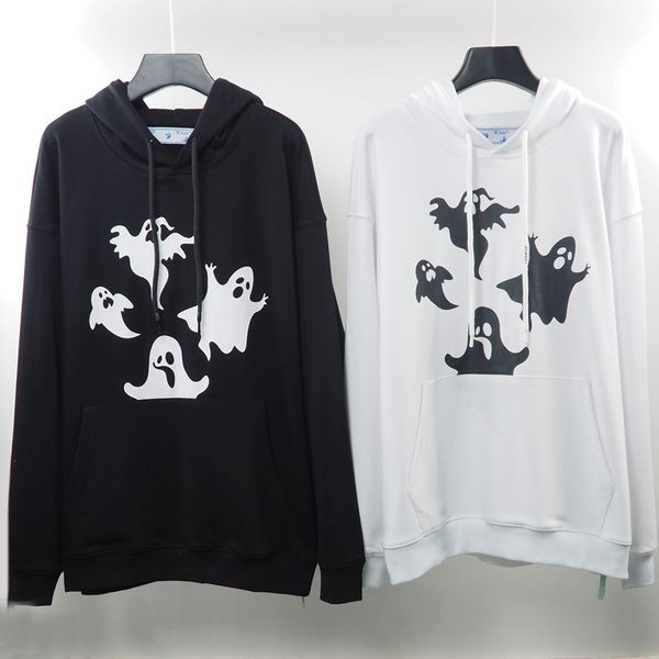 

4 small ghost pattern sweater european version os loose hooded sweater couple hoodies coat, Black