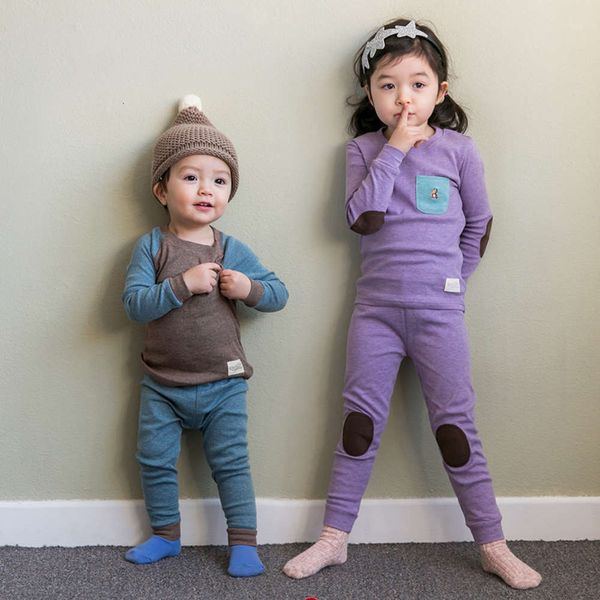 

and korean autumn winter long sve home service children's set pure color cotton pajamas infant underwear, Blue;red