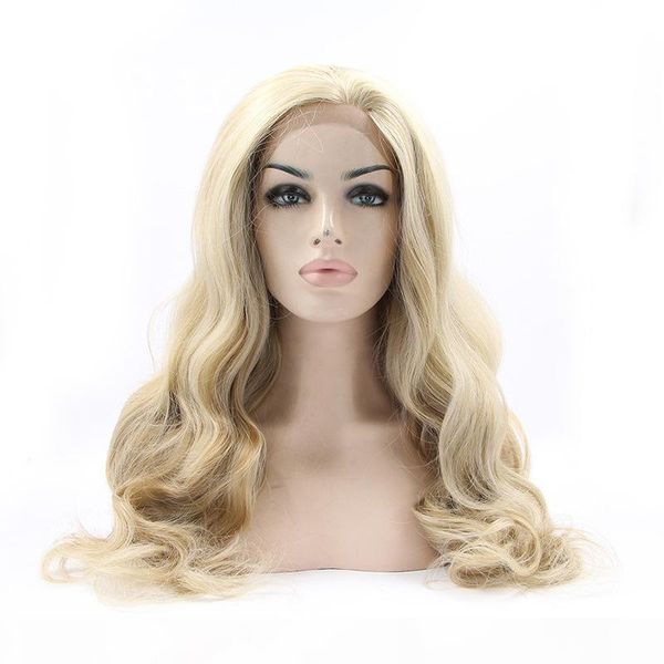 

2020 fashion blonde large wave long wave hair fluffy sweet lace young women show the temperament wig heat synthic wigs wholesale, Black