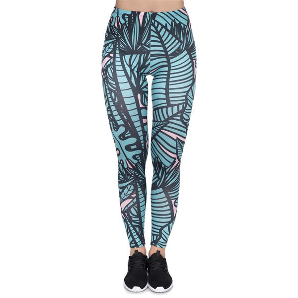 

new arrival leggins mujer green tropical leaves printing legging feminina leggins fitness woman pants workout leggings lj201006, Black