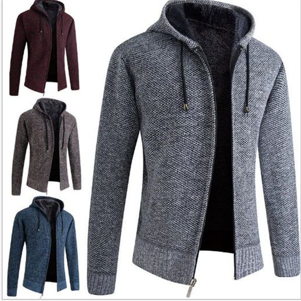

autumn and winter new knitted cardigan men's casual youth handsome sweater hooded jacket jackets coat, Black;brown
