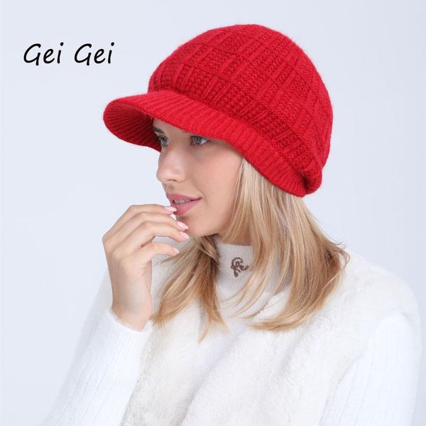 

fur winter cap simple solid plaid autumn plus velvet double layer womens knitted hats riding ski warm skull wool beanie, Blue;gray