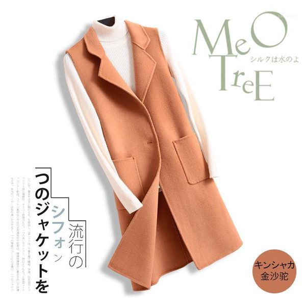 

wool vest for woman 2019 new mid long overcoat double side cashmere waistcoat hand made female winter clothing1, Black;white