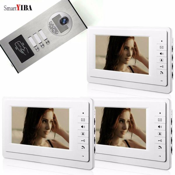 

video door phones smartyiba 7" apartment intercom doorbell phone system ir camera build-in rfid reader for 2 families