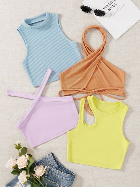 

4pcs rib-knit k0v6#, White