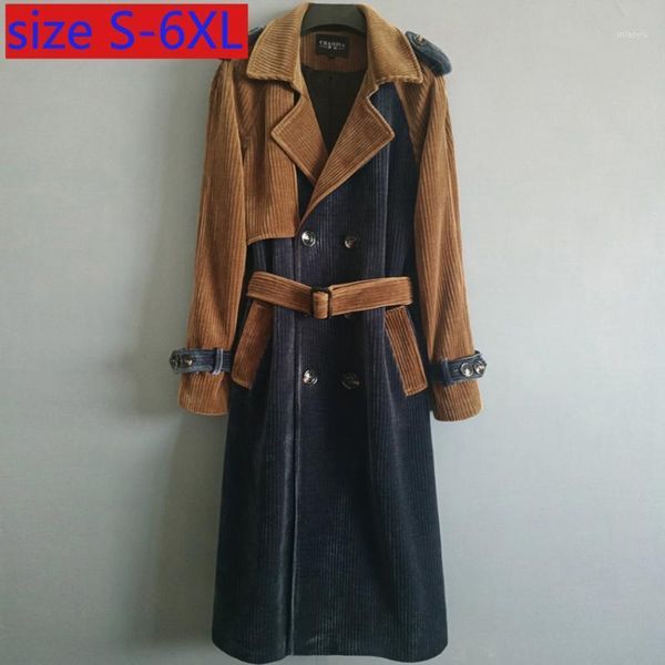 

new arrival striped velvet color windbreaker men spring super coat trend x-long casual double breasted thick plus size s-5xl 6xl1, Tan;black