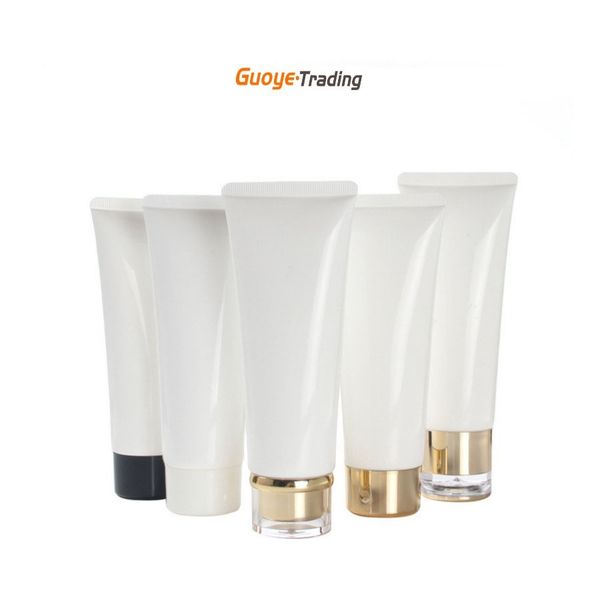 

lotion tube bottle facial cleanser conditioner soft bottle 100g pure white & golden cap cosmetic subpack cream container cosmetic packaging