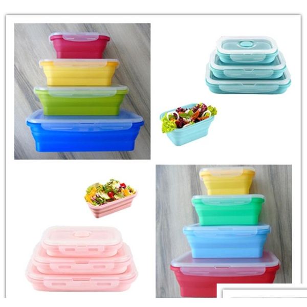 

silicone food storage lunch box microwave safe lunch box silicone folding fresh-keeping boxes 4 piece suit colorful outdoor travel bento i9