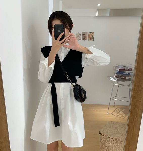 

jade sauce net red small hepburn suit women 2020 new fashion black vest shirt two dress dressvest dress piece set autumn 3dcpn, Gray