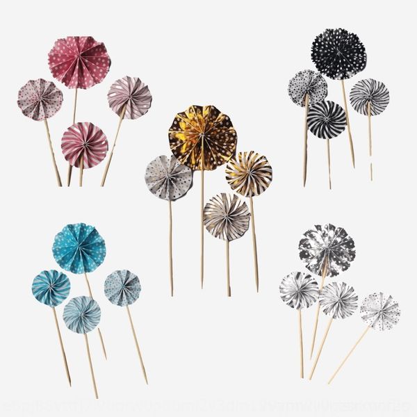 

c8ehu sunflower dessert folding decoration table fan dessertdessert fan folding paper flower gold silver cake plug-in cake paper dessertbann