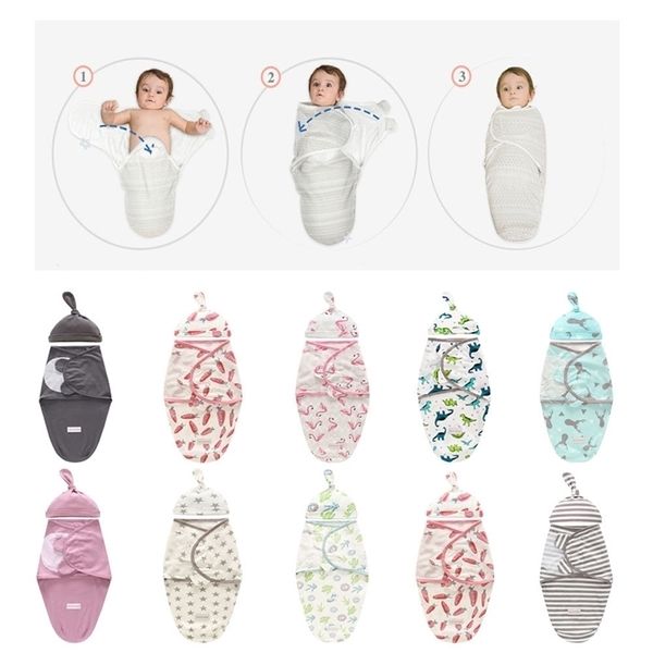 Newborn Baby 0-3 месяца Swaddle Sets Wrap Mefant Sleeping Bag со шляпу Муслин Одеяло Детские Спящие хлопковые животные Sleepsack LJ201014