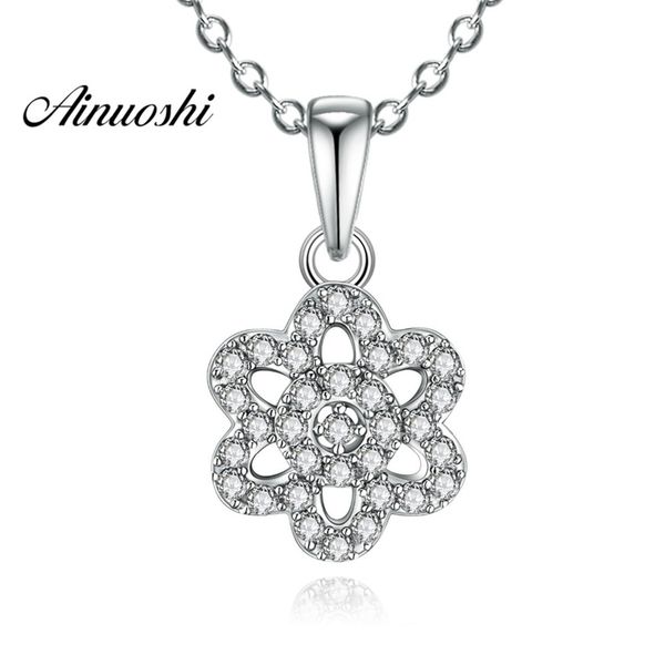 

ainuoshi luxury 925 sterling silver pendant necklace for women hollow flower lady long chain necklace wedding silver jewelry y200107