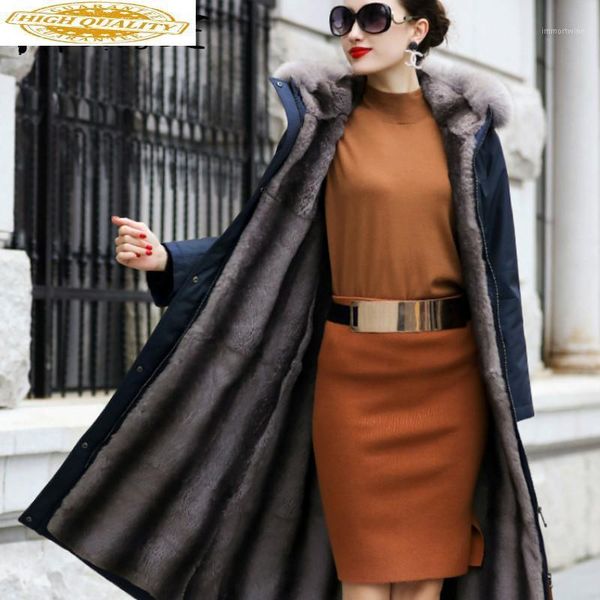 

real fur coat women rex fur coat collar hooded winter women warm parka manteau femme tz-18801 yy15701, Black