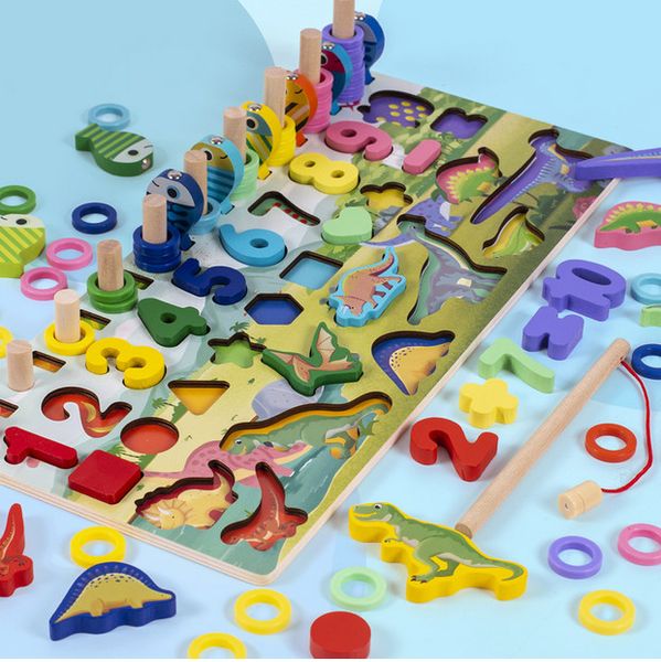 Giocattoli di matematica per bambini all'ingrosso per i più piccoli Puzzle di legno educativo Giocattoli di pesca Montessori Count Number Shape Matching Sorter Games Board Toy