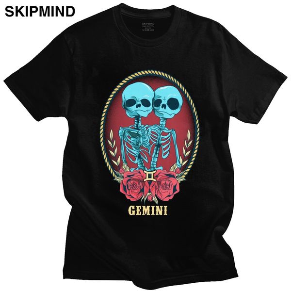 

fashion harajuku gemini zodiac twin skeletons short sleeved gothic style streetwear summer merch sport hooded sweatshirt hoodie t shirt