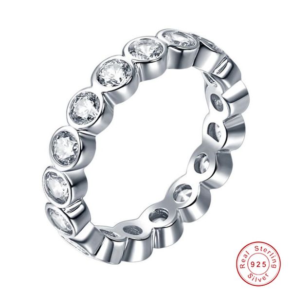 

Choucong Ins Simple Fashion Jewelry Real 925 Sterling Silver Full Round Cut White Topaz CZ Diamond Gemstones Party Women Wedding Band Ring