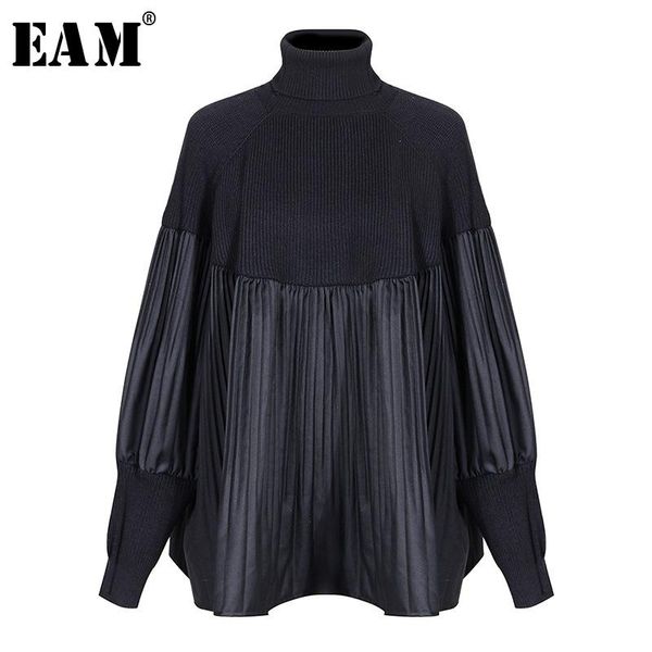 

eam] pelated split big size knitting sweater loose fit turtleneck long sleeve women pullovers new fashion spring 2020 1m877, White;black