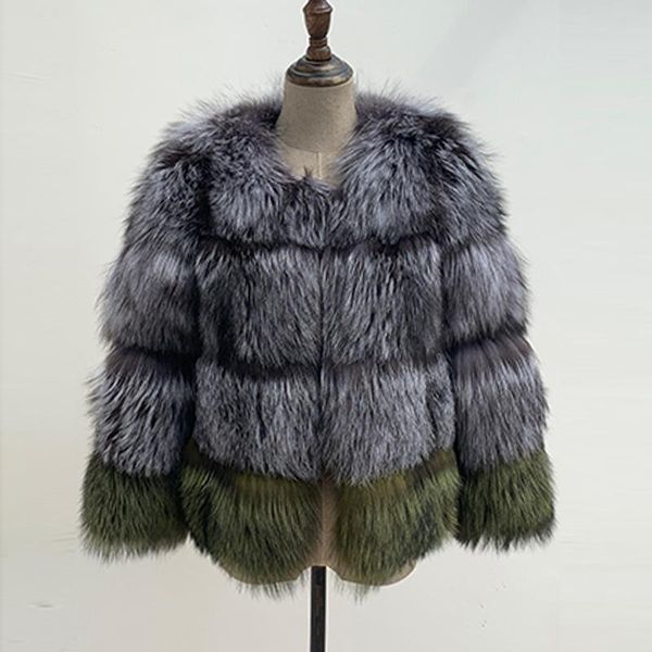 

women's fur & faux real silver ladies jacket women natural coat, Black