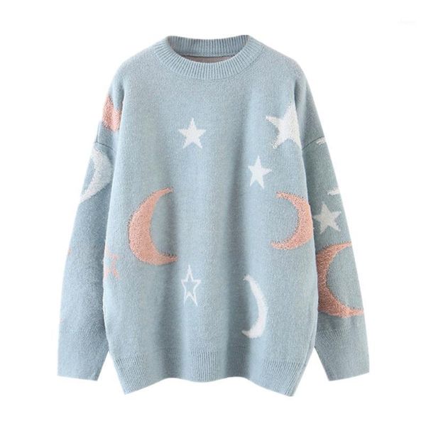 

stars moon print jumpers for women fall 2021 sweet knitwear pink sweater women's pullovers korean style women pull and sweaters1, White;black