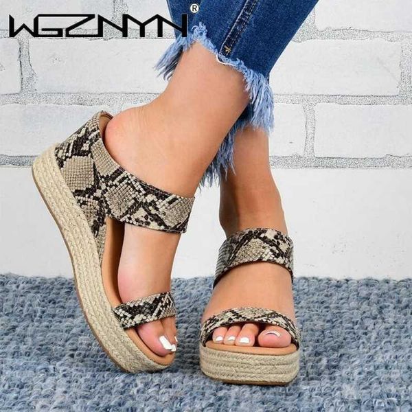 

slippers 2021 women solid thick bottom sandals european american style ladies shoe snake print zapatos de mujer1, Black