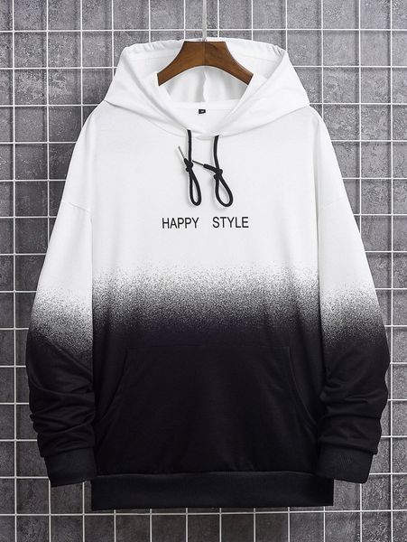 

men ombre letter graphic drop shoulder drawstring hoodie k1rh#, Black