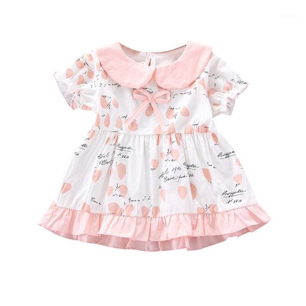 

toddler baby dresses summer kids girls princess dress ruffles ruched bow letter print short sleeve cotton dress princess dresses1, Red;yellow