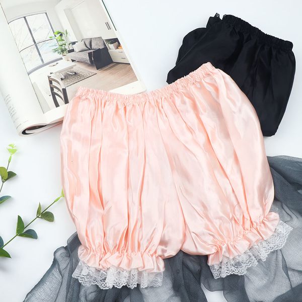 

women elasticity satin short bloomers lace cute lantern pumpkin style safety shorts summer breathable, White;black