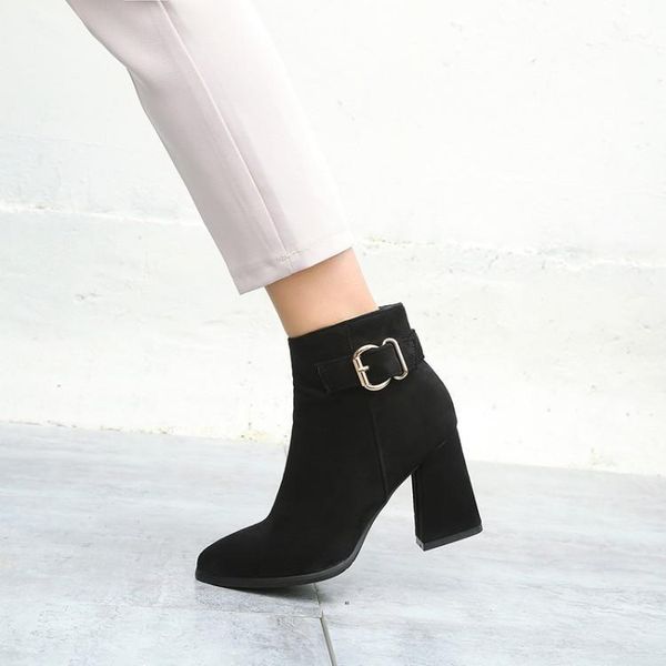 

big size 9 10 11 12 boots women shoes ankle boots for women ladies shoes woman winter solid color pointed heel1, Black