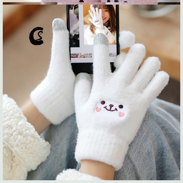 

woollen female autumn winter korean fashion students cycling thickened frozen warm lovely knitted five finger touch screen gloves, Blue;gray