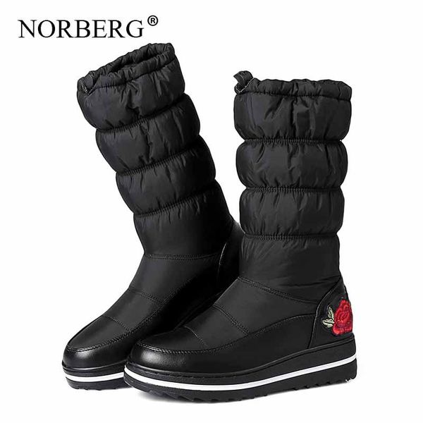 

norberg fashion leather down women boots winter high heels warm deep tube black winter boots snow wild casual shoes