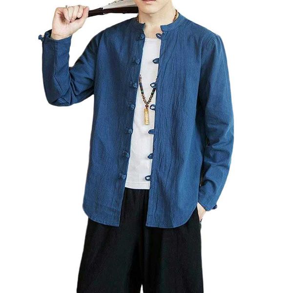 

men's casual shirts chinese style spring autumn men buttons long sleeve fashion blue shirt linen slim s comfortable for, White;black