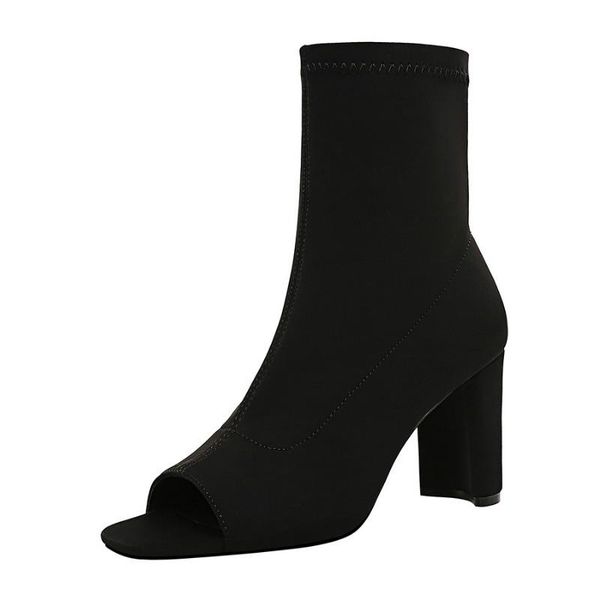 

boots meriahzheng fashion simple chunky high heel elastic laica slim nightclub fish mouth shoes women's ankle ds-8530-1, Black
