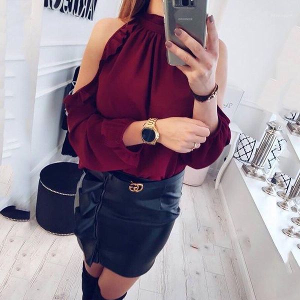 

women's blouses & shirts fashion women summer ruffles strapless 2021 turtleneck long sleeve beach casual loose party burgundy shirt 1, White