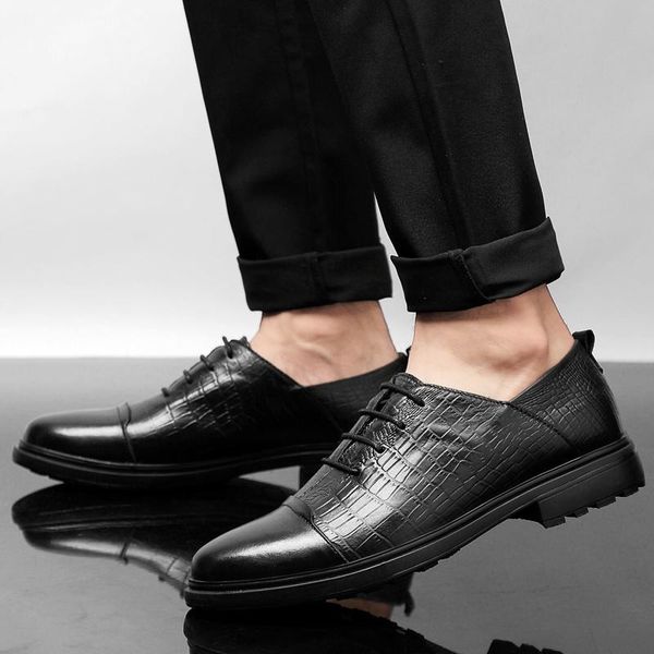 

мужчины oxfords обуви британских мужчины из натуральной кожи бизнес формальной обувь платье flats черной свадьба большого размером 47, Black