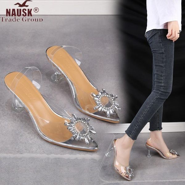 

nausk luxury women pumps 2021 transparent high heels pointed toe slip-on wedding party brand fashion shoes for lady pvc, Black