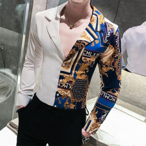 

2020 men autumn clothing pure cotton long sleeve shirts/male color matching slim fit lapel casual business dress shirts 3xl, White;black