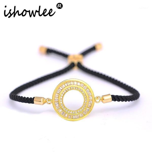 

ishowlee big crystal round zirconia charm bracelets for women black & red thread gold bracelets woman accessories jewellry sla311, Golden;silver