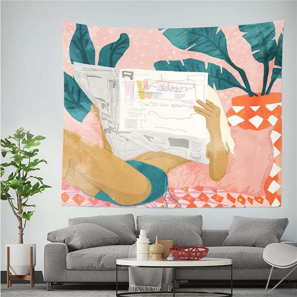

girl series nordic tapestry ins style woman pattern printed wall cloth tapestry bedroom home decor art throw blanket yoga mat