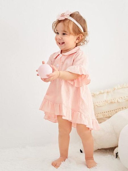 

baby 1pc flounce sleeve ruffle hem dress she, Red;yellow